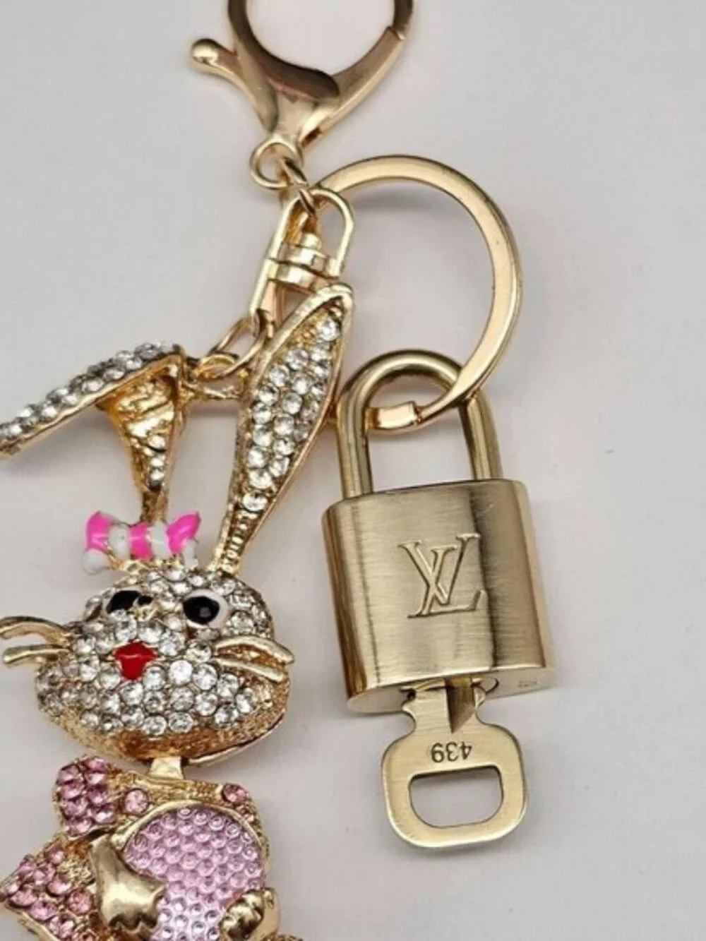 Authentic Louis Vuitton Gold Lock & Key ✨ Unbranded Bunny Bag Charm Keychain - Picture 4 of 7